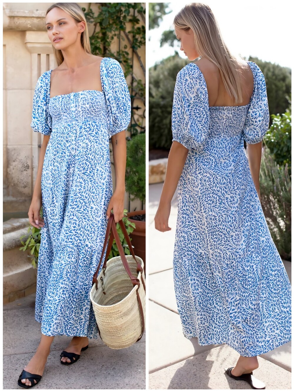 India Collection Emerson Fry Santiago 3 Smocked Boho Blue White Dress, XS/S - Picture 14 of 14